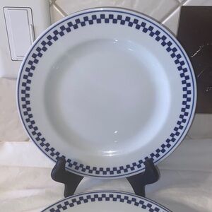 Vintage Tognana Blue Check salad Plate Italian Porcelain Geo set of 4